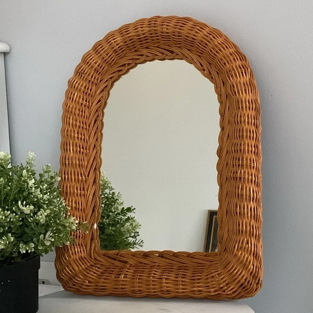 Bohemian Wicker Arch‎ Mirror wall decor tan rattan traditional kids home decor